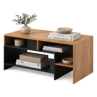 Dmora Mesa De Centro Karaseso, 3 Compartimentos, Forma Rectangular, Color Marr&oacute;n, 120x60x53h Cm Roble Marr&oacute;n