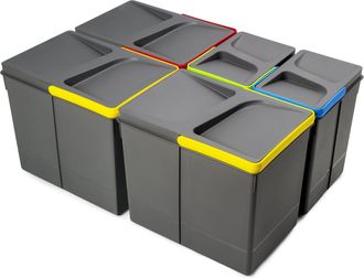 Emuca Emuca Kit De Contenedores De Reciclaje Para Caj&oacute;n De Cocina Recycle Altura 266mm, 3x15litros, 2x7litros, Pl&aacute;stico Gris Antracita