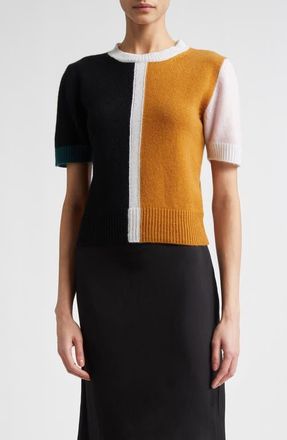 Marni Colorblock Short Sleeve Cashmere Sweater in Brown/Black at Nordstrom, Size 10 Us