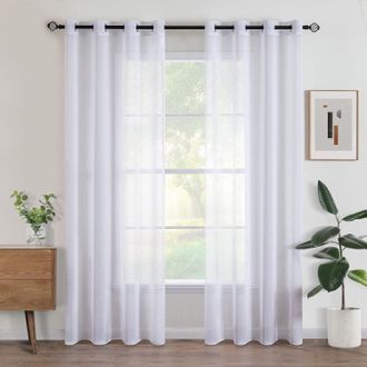 OEM Juego De 2 Cortinas De Gasa Con Ojales, Color Blanco, 150 X 250 Cm, Semitransparentes, Para Interior, Dormitorio, Sala De Estar Y Hogar