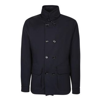 Moorer Blauwe Dubbelrijige Driekwartjas - Heren - Mantel - Blauw - 3XL - Jassen