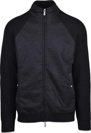 Eleventy Wool Coat With Front Zip And Ribbed Sleeves