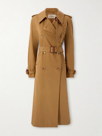 Chlo&eacute; Trench Doppiopetto In Gabardine Di Cotone Con Cintura - Marrone