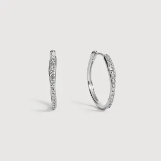Monica Vinader Sterling Silver Riva Pav&eacute; Diamond Medium Hoop Earrings Lab Grown Diamond
