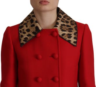 Dolce & Gabbana Womens Red Leopard Wool Trenchcoat Jacket Clothing