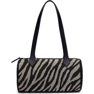 Reformation Aurora Beaded Baguette Shoulder Bag in White Black Zebra Beaded at Nordstrom