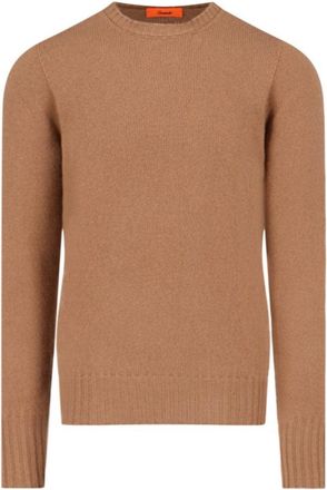 Drumohr Crew Neck Sweater In Brown Wool Ribbed Trim