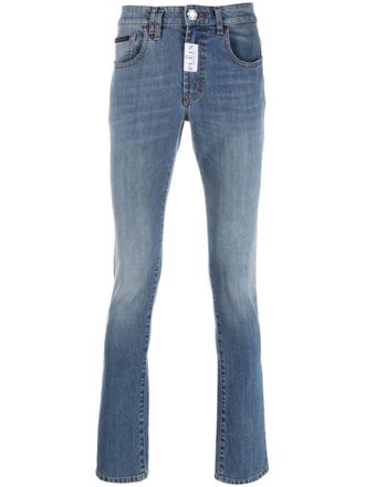 Philipp Plein logo-patch skinny jeans - men - Polyester/Cotton/Elastane/Cotton - 28 - Blue