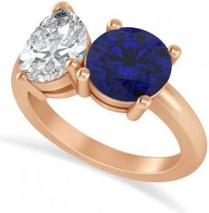 Allurez Round/Pear Diamond & Blue Sapphire Toi et Moi Ring 14k Rose Gold (4.00ct)