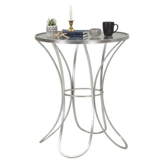 Dmora Dmora - Mesa De Caf&eacute; Bistrica, Mesa De Centro Baja, Revistero Para Sof&aacute;, Estante De La Sala De Estar, 56x56 H68 Cm, Plata