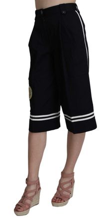 Dolce & Gabbana Womens Black Cotton Cropped Embellished Pants Elastane