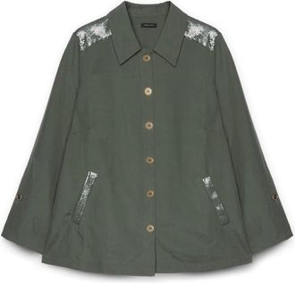 Fiorella Rubino Oversized Shirt met Borduurwerk - Dames - Overhemden - Groen - 2XL - Katoen - Overhemden