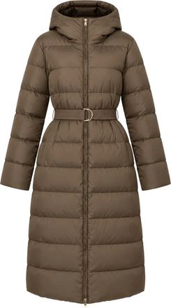 Max Mara Lange Donsjas met Riem - Dames - Dons jassen - Bruin - XS - Polyester - Jassen