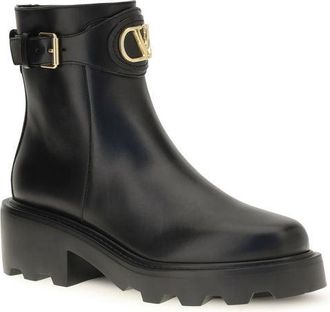 Valentino Garavani Womens Black Calf Leather Bos Taurus Ankle Boots