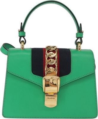 Gucci Sylvie Top Handle Bag Leather Green Leather Handbag (Pre-Owned)
