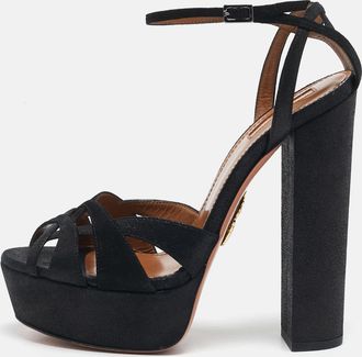 Aquazzura Black Texture Suede Luna Platform Sandals
