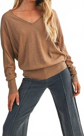 Mustard Seed V-Neck Sweater Top In Latte