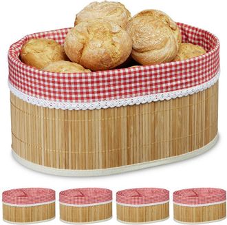 Relaxdays Relaxdays - Set of 5 Bamboo Bread Baskets, HxWxD: 16.5 x 33.5 x 23.5 cm, Fruit Bowl, Roll Bin, with Insert, Natural Brown