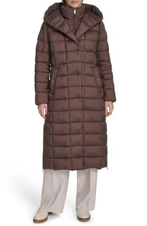 Kenneth Cole Water Resistant Stadium Length Quilted Puffer Coat in Mocha at Nordstrom, Size X-Large