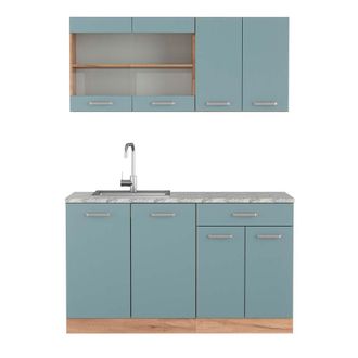 Vicco Cocina Vers&aacute;til R-line, Roble Azul-gris-dorado, 140 Cm, Et M&aacute;rmol