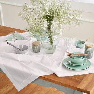 Solino Home Cotton Linen Hemstitch Table Throw, 52 x 52, 52 x 52 in White at Nordstrom, Size Medium