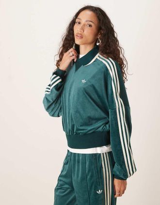 adidas Originals x Liberty London - Felpa in velluto color edera aurora con motivo in rilievo-Verde