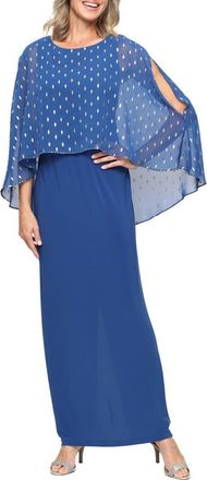 S.L. Fashions Metallic Foil Chiffon & Matte Jersey Gown in Dark Blue at Nordstrom, Size 16P