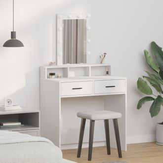 Berkfield Home Dressing Table with LED Lights - White, 79x41x140 cm in White | Size: 79 x 41 x 140 cm
