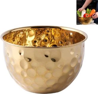 OEM Bol Para Ensalada, Bol Para Mezclar Con Textura Martillada Color Dorado, Bol Para Mezclar Acero Inoxidable, Bol Multifuncional, 20 Cm, Plateado