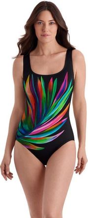 Longitude Panel Scoopneck Tank Long Torso One-Piece Swimsuit in Palm Dancer at Nordstrom, Size 16