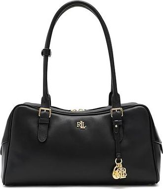 Lauren Ralph Lauren Leather Large Marcy Zip Satchel Satchel Womens Handbags Black, Leather/Polyester