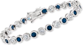 Ross-Simons CZ and Simulated Sapphire Tennis Bracelet in Sterling Silver