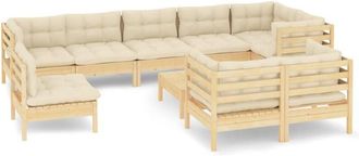 vidaXL Muebles De Jard&iacute;n 10 Pzas Y Cojines Madera Maciza De Pino Crema Vidaxl