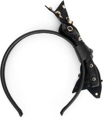 Red Valentino Haarband met Strik en Edelstenen - Dames - Haaraccessoires - Zwart - ONE Size - Leer - Accessoires