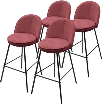 ML Design Ml-design 4x Taburetes De Bar Rojos Con Tapizado De Tela, 75cm Altura, Sillas Con Estructura Met&aacute;lica, Asientos De Cocina Con Respaldo Y Reposap&iacute;es, S