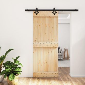 Berkfield Home Sliding Door with Hardware Set 80x210 cm Solid Wood Pine in Brown