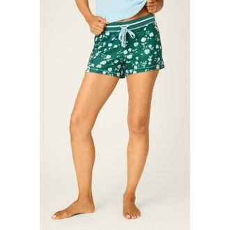 PJ Salvage Winter Land Floral Thermal Velour Pajama Shorts in Dark Forest at Nordstrom Rack, Size Small