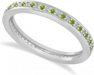 Allurez Diamond & Peridot Eternity Wedding Band 14k White Gold (0.28ct)