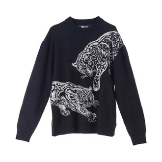 Just Cavalli Round-neck Knitwear, male, Black, Size: XL Maglia Leopardi