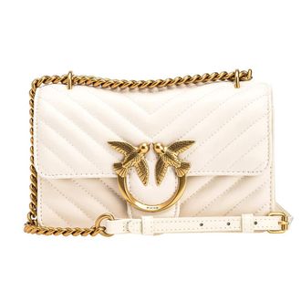 Pinko Womens Love ONE Mini DC Sheep Nappa C, Z14Q_Bianco SETA-Antique Gold