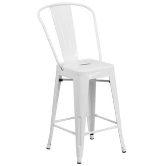 Flash Furniture 24 High White Metal Indoor-Outdoor Counter Height Stool with Removable Back