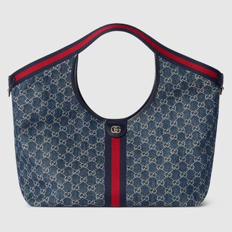 Gucci Giglio Large Tote Bag, Blue, Fabric