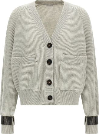 Brunello Cucinelli Monile Cuff Cardigan Maglioni Grigio-Donna