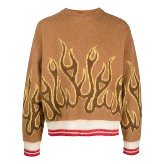 Palm Angels FW22 Flames Intarsia Crew Knit Yellow PMHE043F22KNI0016418