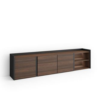 Skraut Home Mueble tv efecto madera roble oscuro y negro 207x35x50cm con Led
