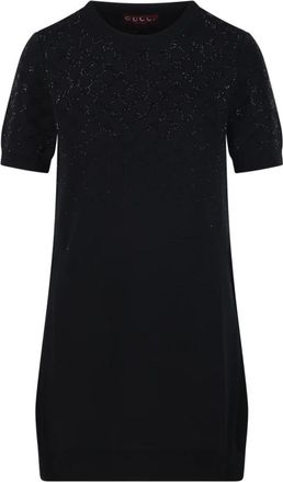 Gucci Fine Wool Dress with GG Crystals - female - Gucci - Knitted Dresses - Black - S - Dresses