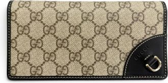 Gucci Beige Black Gg Canvas Leather Long Wallet (Bi-Fold) (Pre-Owned)