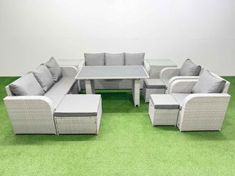 Fimous 11 Seater PE Rattan Furniture Outdoor Reclining Chair Set Light Grey