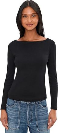 Madewell The 90s Boatneck T-Shirts in Compact Cotton Womens Clothing Jet Black : XL (Womens 14-16)
