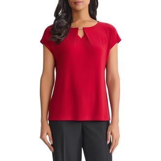 Kasper Hardware Keyhole Cap Sleeve Top in Fire Red at Nordstrom, Size X-Large